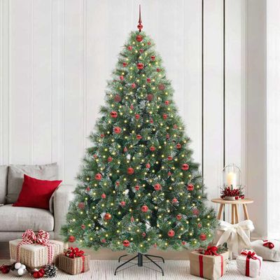 vidaXL Umelý vianočný stromček s 300 LED-i Zelená 240 cm PE a PVC