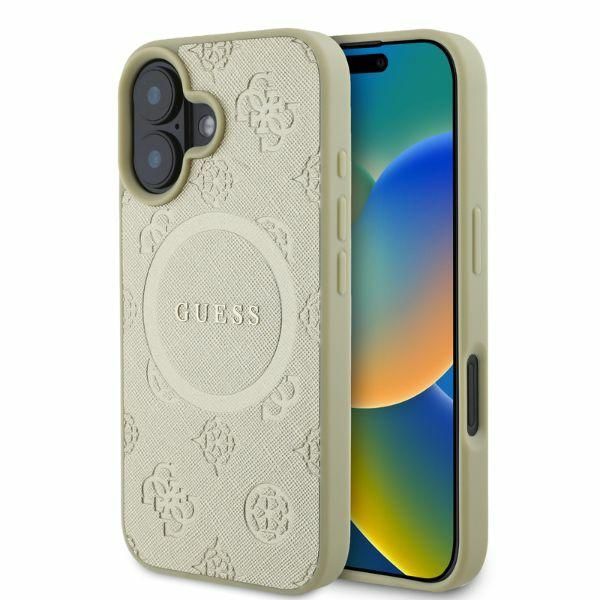 Guess puzdro na iPhone 16 6,1" GUHMP16SPSAPSMED zlaté tvrdé puzdro Saffiano Peony Classic Logo MagSafe