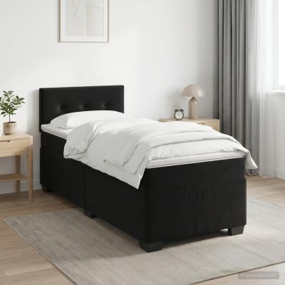 vidaXL Posteľ s boxspringom a matracom a LED Čierna 90 x 200 cm Zamat