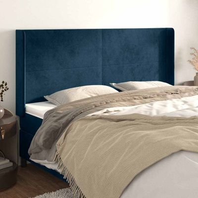 vidaXL Čelo postele so záhybmi tmavomodrá 163x16x118/128 cm zamat