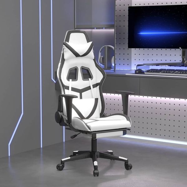 vidaXL Herná stolička s podnožkou biela a čierna umelá koža