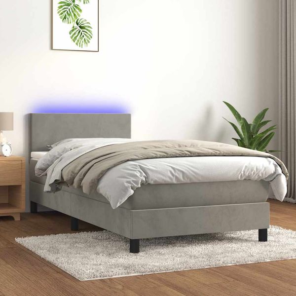 vidaXL Posteľ boxsping s matracom a LED bledosivá 80x200 cm zamat
