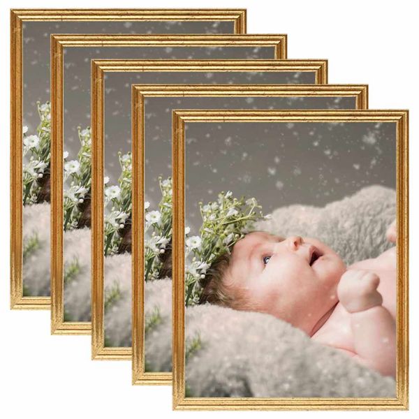 vidaXL Fotorámiky na stôl, koláž 5 ks, zlaté 13x18 cm, MDF