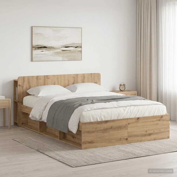 vidaXL Rám postele so skladom s čelnou doskou Dub artisan 135 x 190 cm