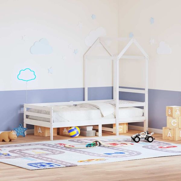 vidaXL Strecha na detskú posteľ biela 118x70x176,5 cm borovicový masív