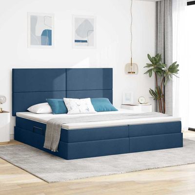 vidaXL Postel s úložným prostorem a matrací Modrá 200 x 200 cm látka