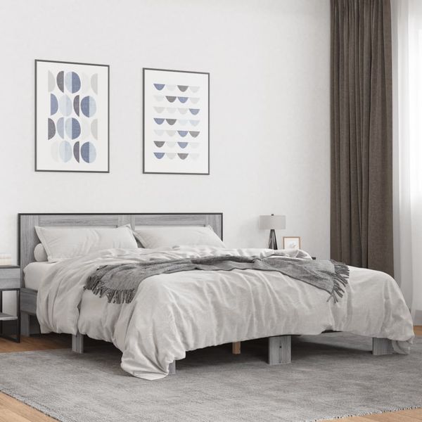 vidaXL Posteľný rám sivý sonoma 150x200 cm kompozitné drevo a kov