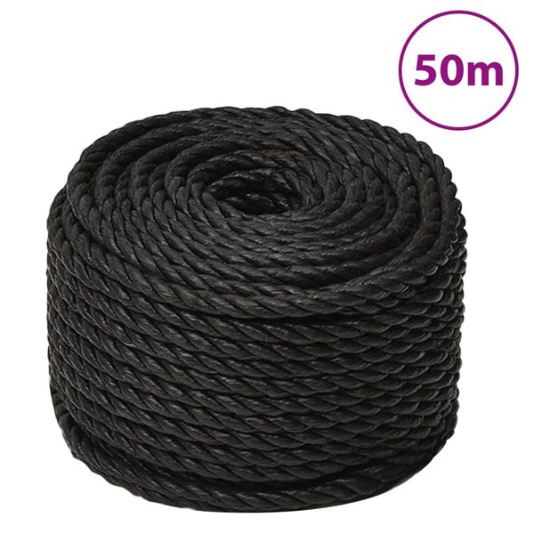 vidaXL Pracovné lano čierne 24 mm 50 m polypropylén