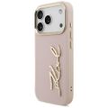 Puzdro Karl Lagerfeld PU koža s logom Karl script a kovovými tlačidlami fotoaparátu pre iPhone 17 Pro ružové