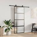 vidaXL Posuvné dvere s kovaním čierne 90x205 cm tvrdené sklo