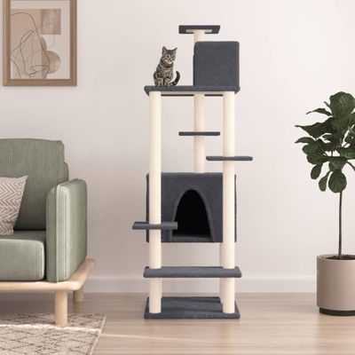 vidaXL Škrabadlo pre mačky so sisalovými stĺpikmi tmavosivé 154 cm