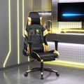 vidaXL Herná stolička s podnožkou čierna a zlatá umelá koža
