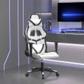 vidaXL Masážna herná stolička biela a čierna umelá koža
