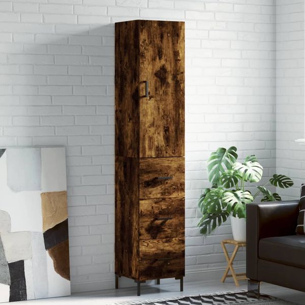 vidaXL Vysoká skrinka dymový dub 34,5x34x180 cm spracované drevo