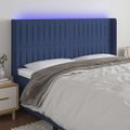 vidaXL Čelo postele s LED modré 183x16x118/128 cm látka