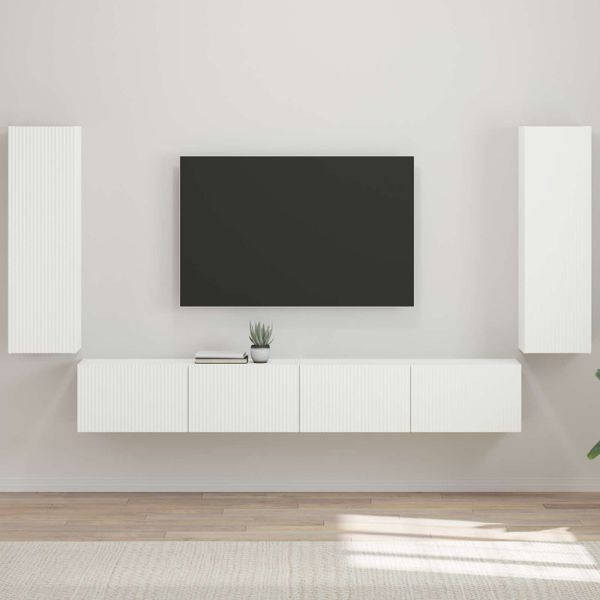 vidaXL Sada nástenného kabinetu na TV 4 pcs Vysoký lesk bielej