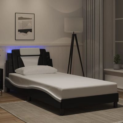 vidaXL Rám postele, Viana, s LED bez matraca, čierno biely 100x200cm