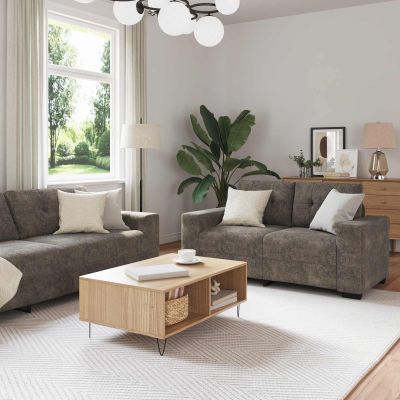 vidaXL Pohovka 3 pcs Tmavo šedá 221 x 80 x 80 cm Ľanová zmes