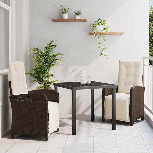 vidaXL Záhradný jedálenský set s vankúšom 3 pcs Hnedá polyratan
