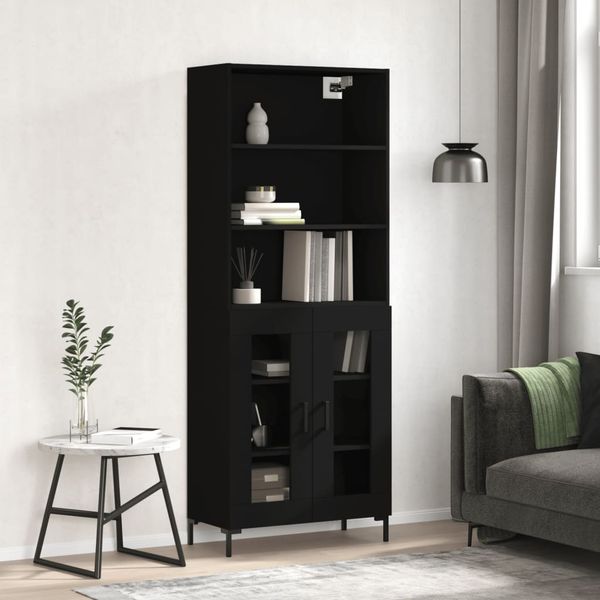 vidaXL Vysoká skrinka čierna 69,5x34x180 cm spracované drevo