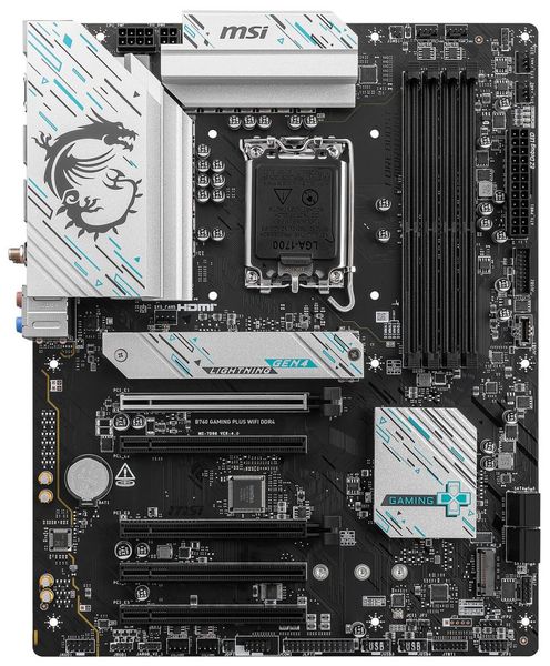 MSI B760 GAMING PLUS WIFI DDR4 / Intel B760 / LGA1700 / 4x DDR4 / 2x M.2 / HDMI / DP / WiFi / ATX Základní deska, Intel B760, LGA1700, 4× DDR4 DIMM (max. 128GB), Wi-Fi, 2× M.2, HDMI, DisplayPort, USB-C, ATX