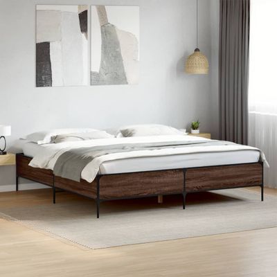 vidaXL Posteľný rám hnedý dub 200x200 cm kompozitné drevo a kov