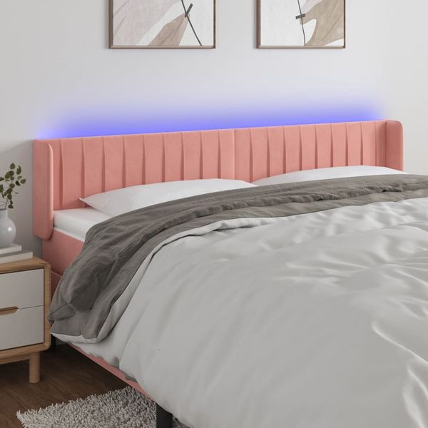 vidaXL Čelo postele s LED ružové 183x16x78/88 cm zamat