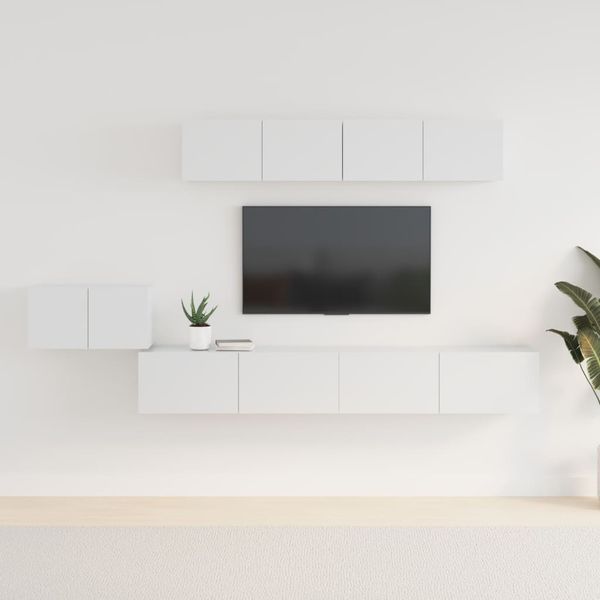 vidaXL 5-dielna súprava TV skriniek lesklá biela spracované drevo