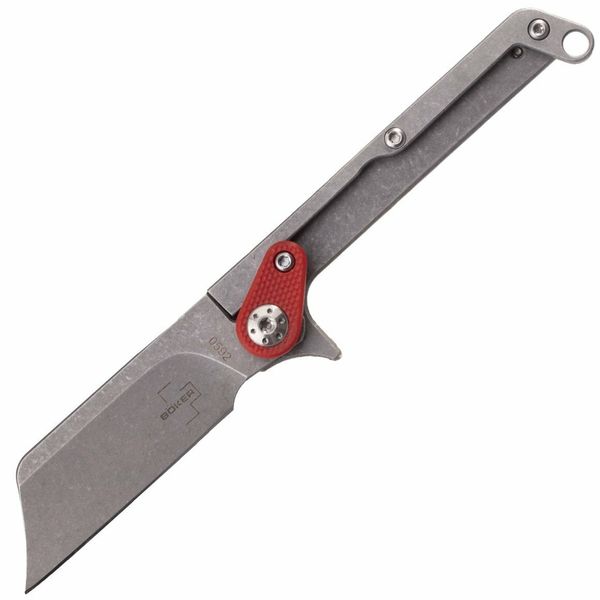 Böker Plus 01BO661 Fragment vreckový nôž 5 cm, Stonewash, červená, oceľ, G10, spona