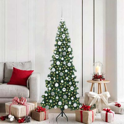 vidaXL Rohový umelý vianočný strom s 300 LED-i Zelená 180 cm PVC a kov