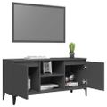 vidaXL TV stolík kovové nohy sivý 103,5x35x50 cm