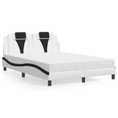 vidaXL Posteľ Viana s matracom bielo-čierna 140x190 cm umelá koža