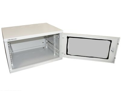 19" Kovový rozvádzač montážna skriňa so sklenenými dvierkami 6U 540*400*320 RAL7035