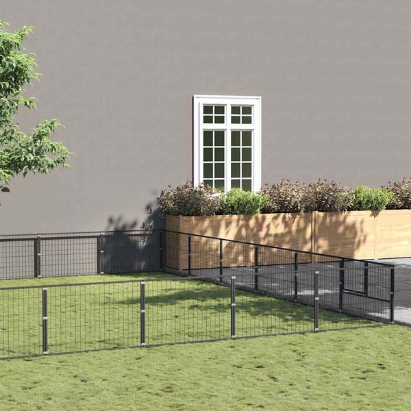 vidaXL Koterec pre psy čierny 36 m² oceľ