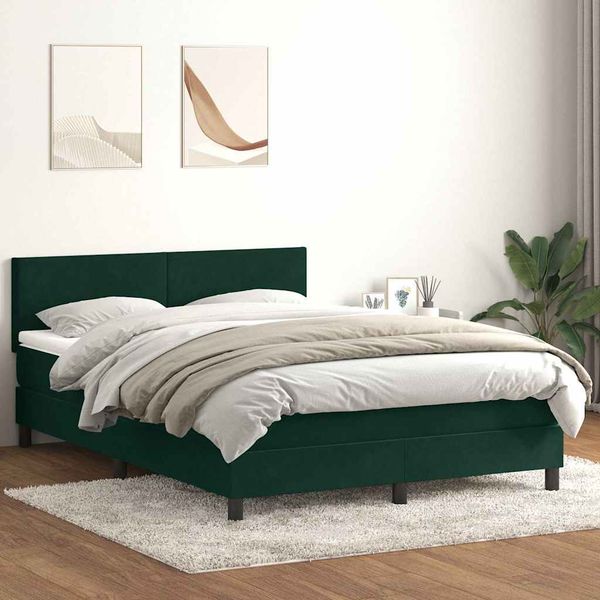 vidaXL Posteľný rám boxsping s matracom tmavozelený 140x210 cm zamat