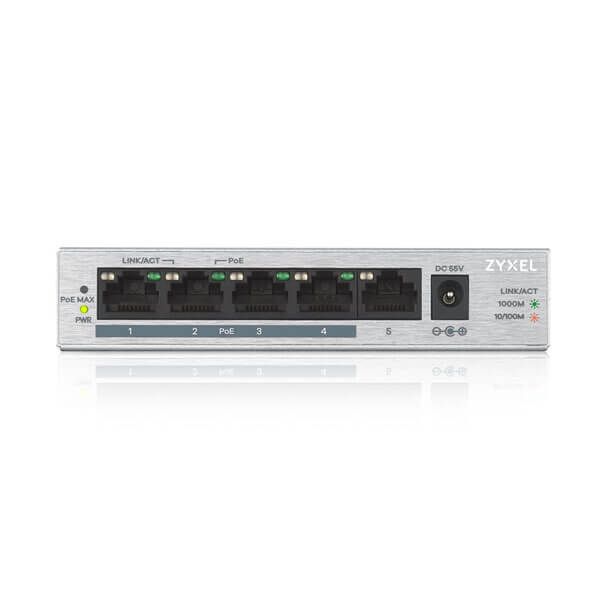 Zyxel GS1005-HP, 5 portový Gigabit PoE+ unmanaged desktop switch, 4 x PoE, 60 Watt