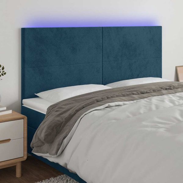 vidaXL Čelo postele s LED tmavomodré 160x5x118/128 cm zamat