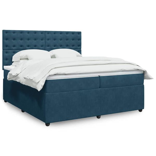 vidaXL Posteľný rám boxsping s matracom modrá 200x200 cm zamat