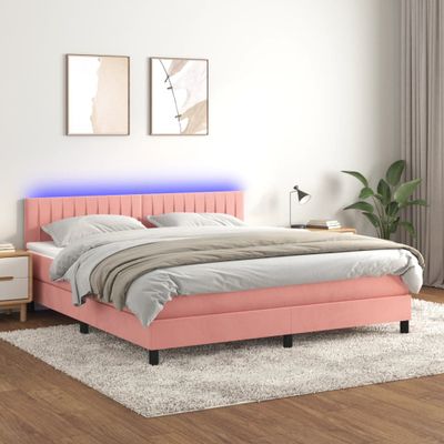 vidaXL Posteľný rám boxsping s matracom a LED ružový 180x200 cm zamat