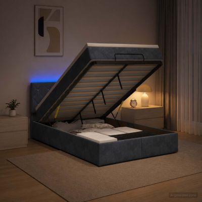 vidaXL Ottoman posteľ s matracom a LED Tmavosivá 120 x 200 cm Zamat