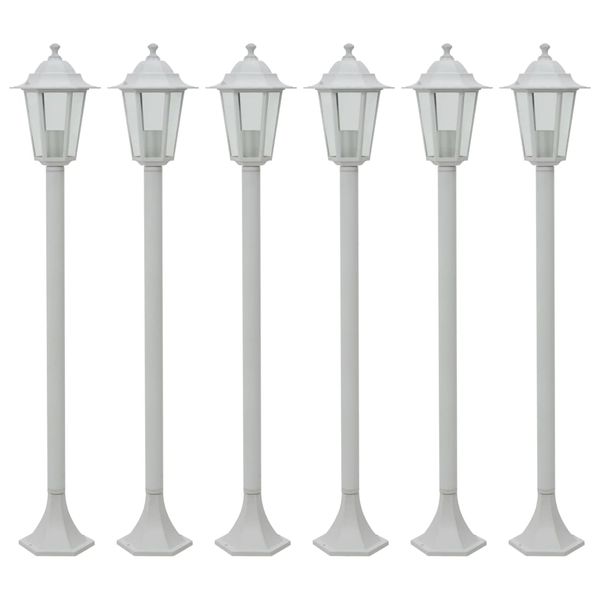 vidaXL Záhradné stĺpové lampy 6 ks E27 110 cm hliníkové biele