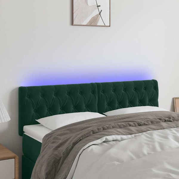vidaXL Čelo postele s LED tmavozelené 144x7x78/88 cm zamat