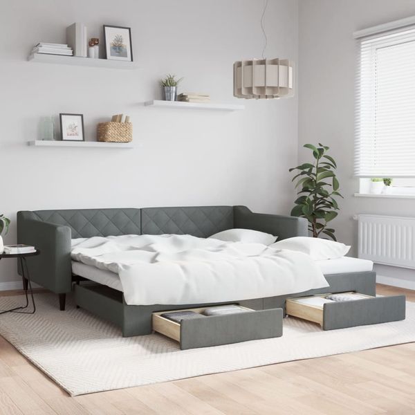 vidaXL Rozkladacia denná posteľ so zásuvkami tmavosivá 100x200cm látka