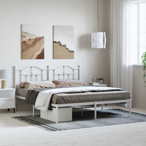 vidaXL Kovový rám postele s čelom biely 183x213 cm