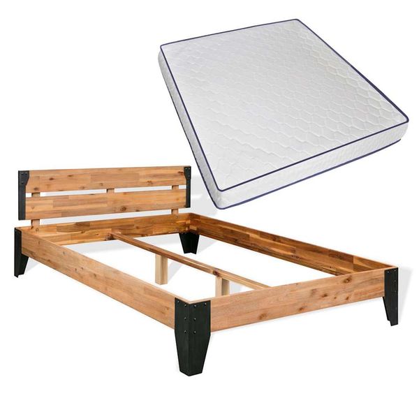 vidaXL Posteľ, matrac s pamäťovou penou,akáciový masív+oceľ 180x200cm