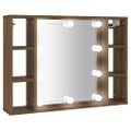 vidaXL Zrkadlová skrinka s LED hnedý dub 76x15x55 cm