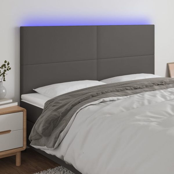 vidaXL Čelo postele s LED sivé 200x5x118/128 cm umelá koža