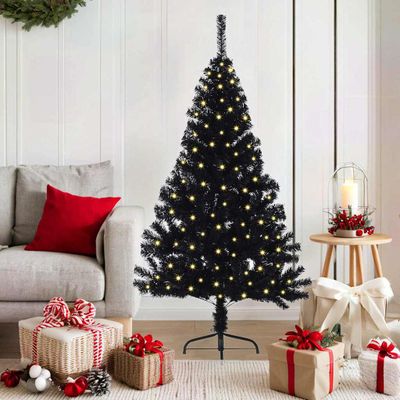 vidaXL Umelý predsvietený vianočný stromček Čierna 150 cm PVC