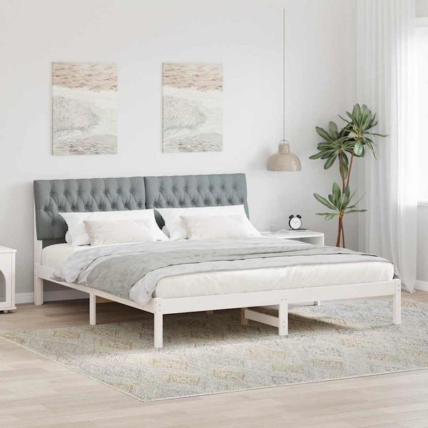 vidaXL Rám postele s čalúneným čelom Biela 180 x 200 cm