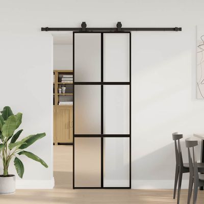 vidaXL Posuvné dvere s kovaním čierne 76x205 cm tvrdené sklo
